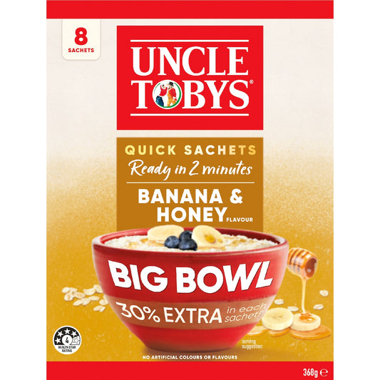 Uncle Tobys Big Bowl Oats Banana & Honey 8 Pack 368g