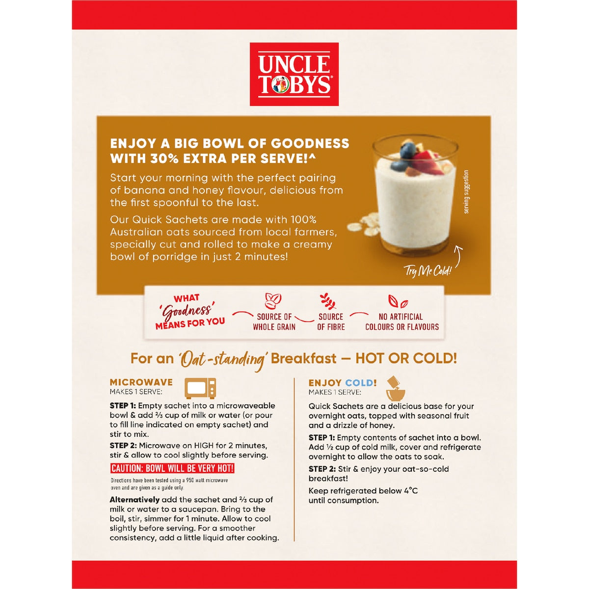 Uncle Tobys Big Bowl Oats Banana & Honey 8 Pack 368g
