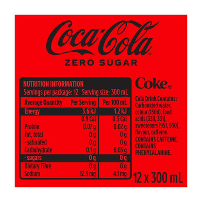 Coca-Cola Zero Sugar Soft Drink Multipack Bottles 12x300ml