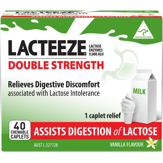Lacteeze Double Strength Chewable Caplets Vanilla Flavour 40 Pack