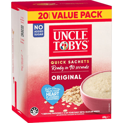 Uncle Tobys Oats Quick Sachets Family Pack Original Porridge 680g