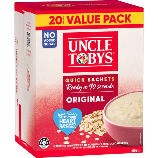 Uncle Tobys Oats Quick Sachets Family Pack Original Porridge 680g