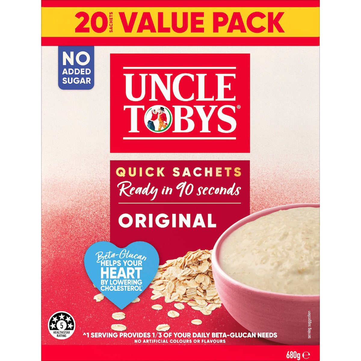 Uncle Tobys Oats Quick Sachets Family Pack Original Porridge 680g