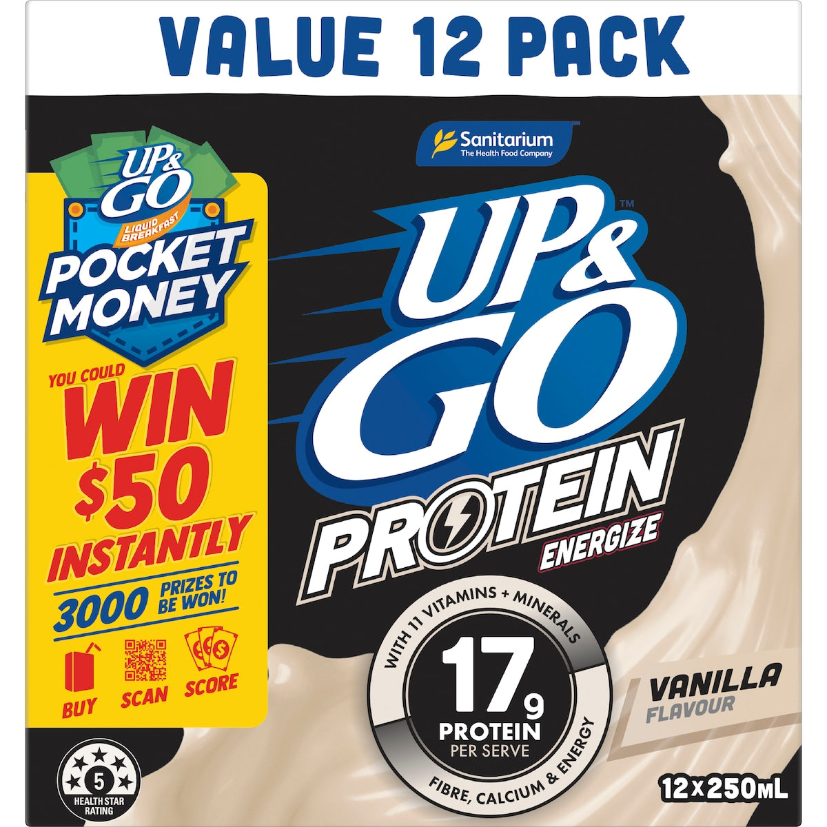 Up&go Protein Energize Breakfast Liquid Vanilla 250ml X 12 Pack