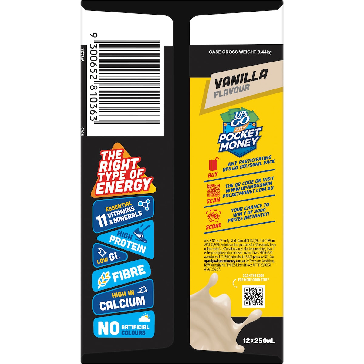 Up&go Protein Energize Breakfast Liquid Vanilla 250ml X 12 Pack