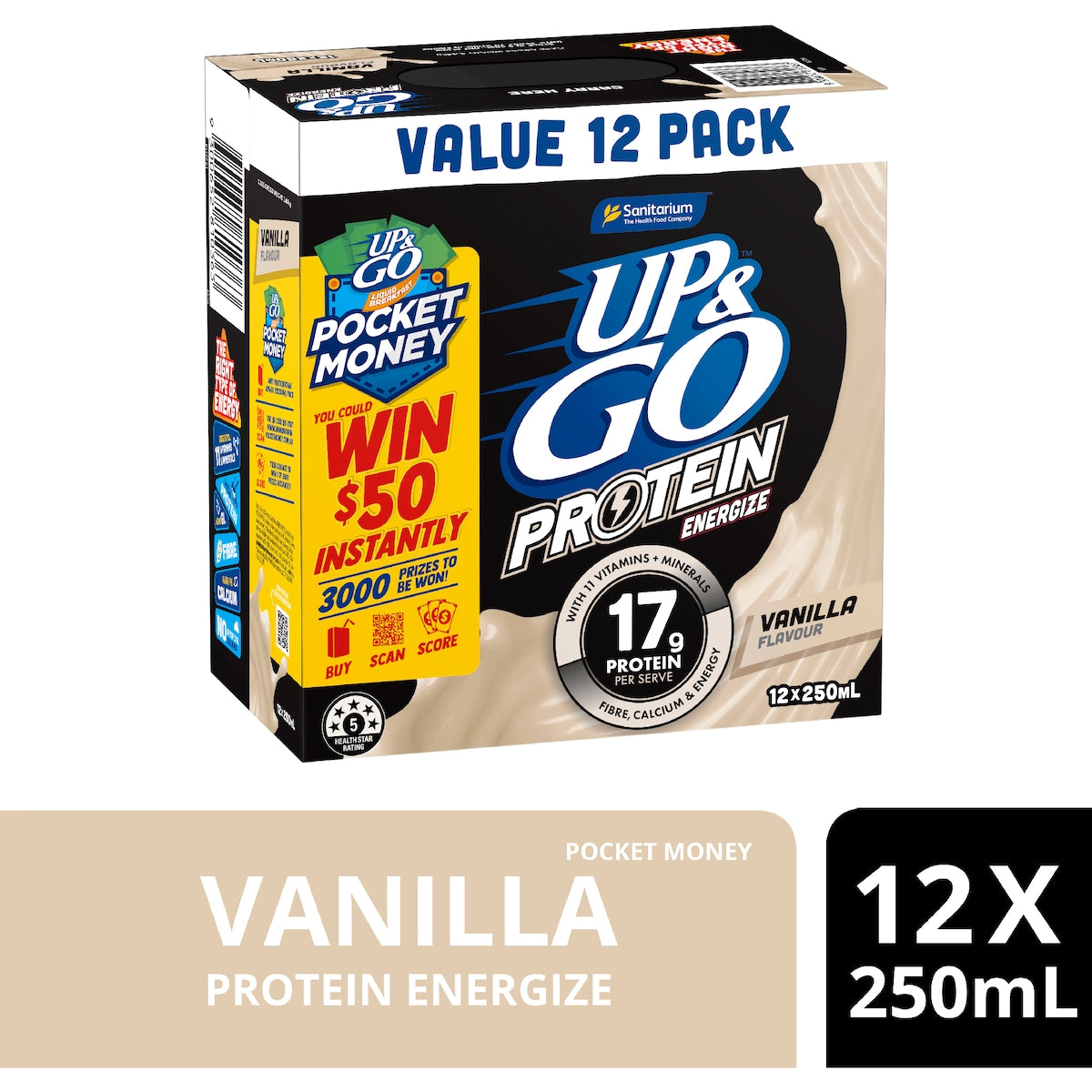 Up&go Protein Energize Breakfast Liquid Vanilla 250ml X 12 Pack