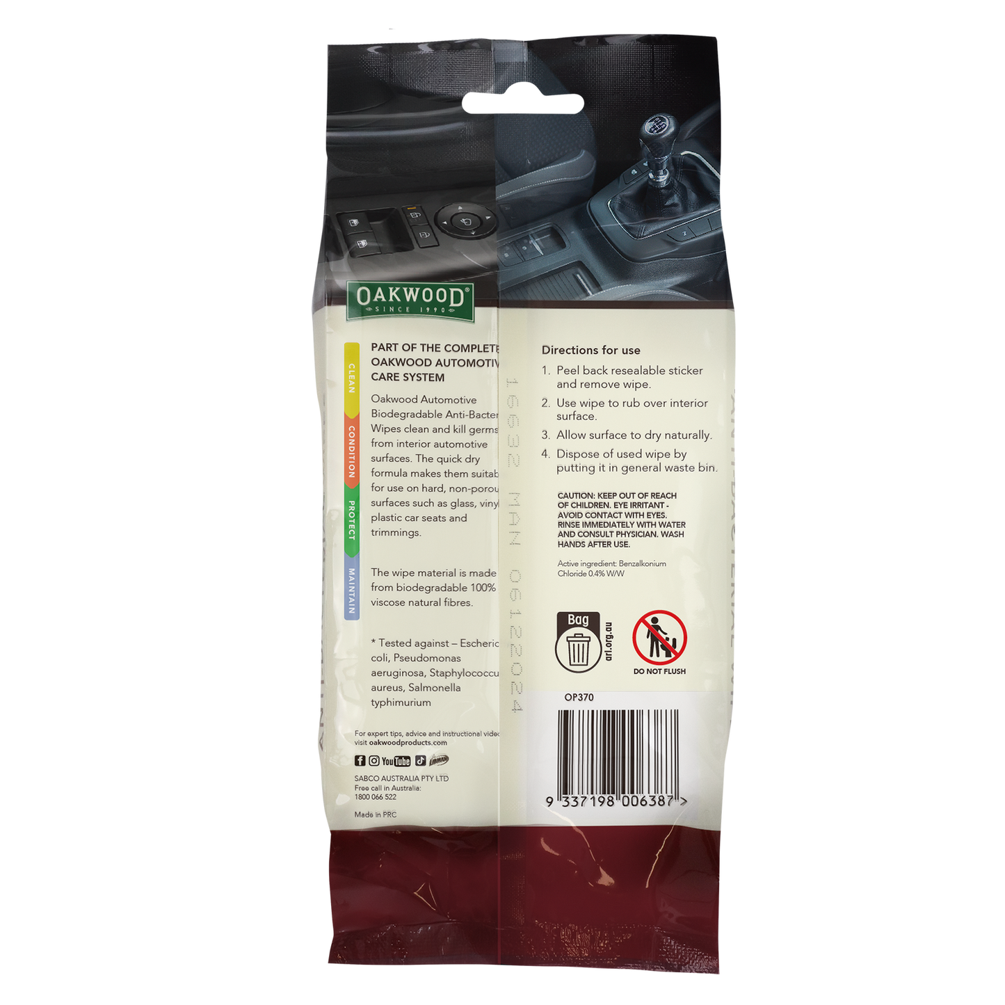 Oakwood Biodegradable Anti Bacterial Wipe - 200 x 150mm - 40 Wipes