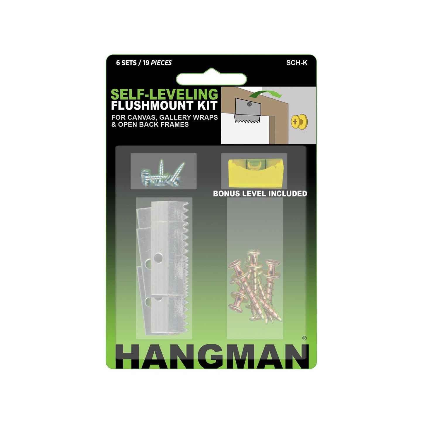 Hangman Flushmount Picture Hang Kit - 139 x 17 x 93mm - 6 Pack