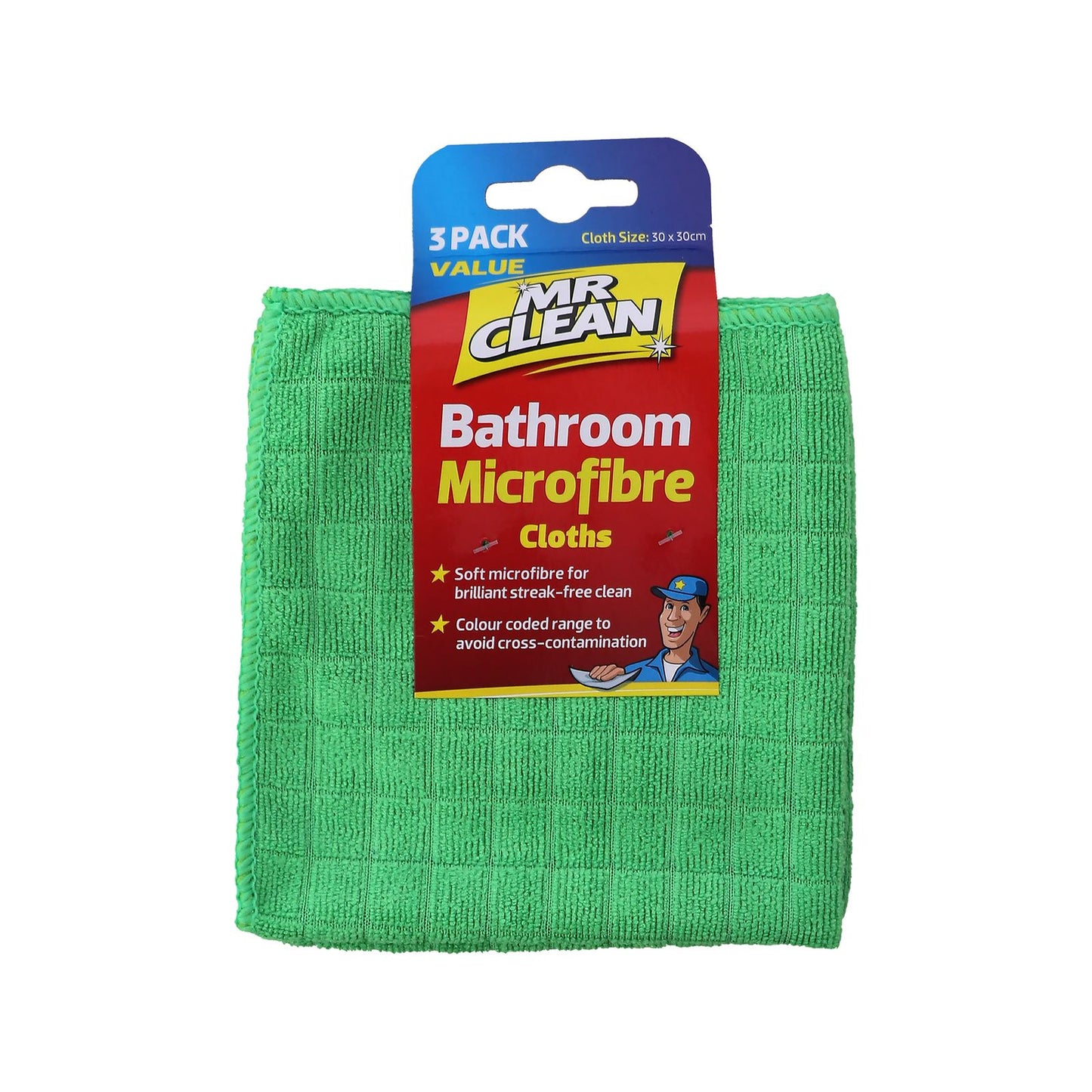 Mr Clean Bathroom Microfibre Cloths - 30 x30 cm - 3 Pack - Green
