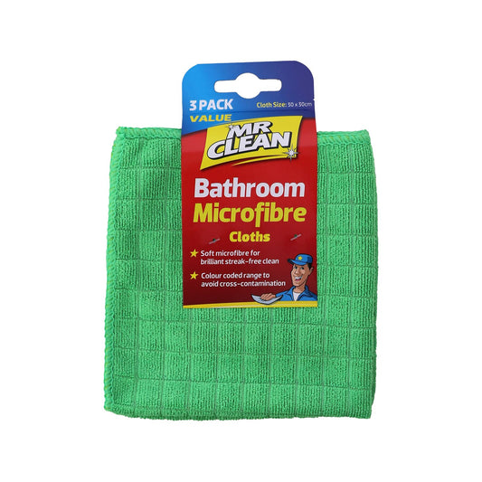 Mr Clean Bathroom Microfibre Cloths - 30 x30 cm - 3 Pack - Green
