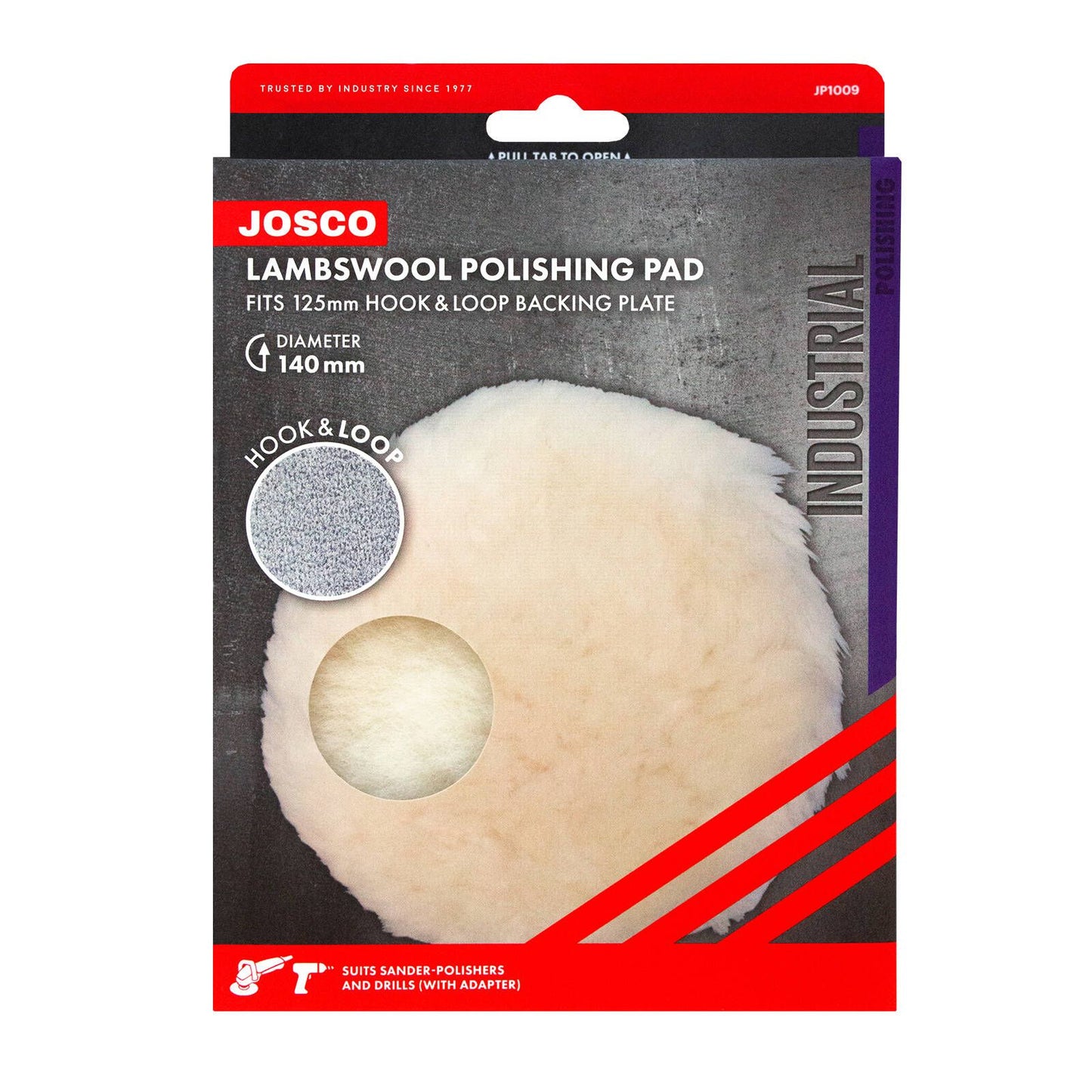Josco Hook and Loop Lambswool Bonnet Polishing Pad - 125mm