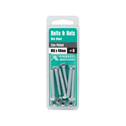 Pinnacle Hex Head Bolts and Nuts - M6 x 40mm - 6 Pack