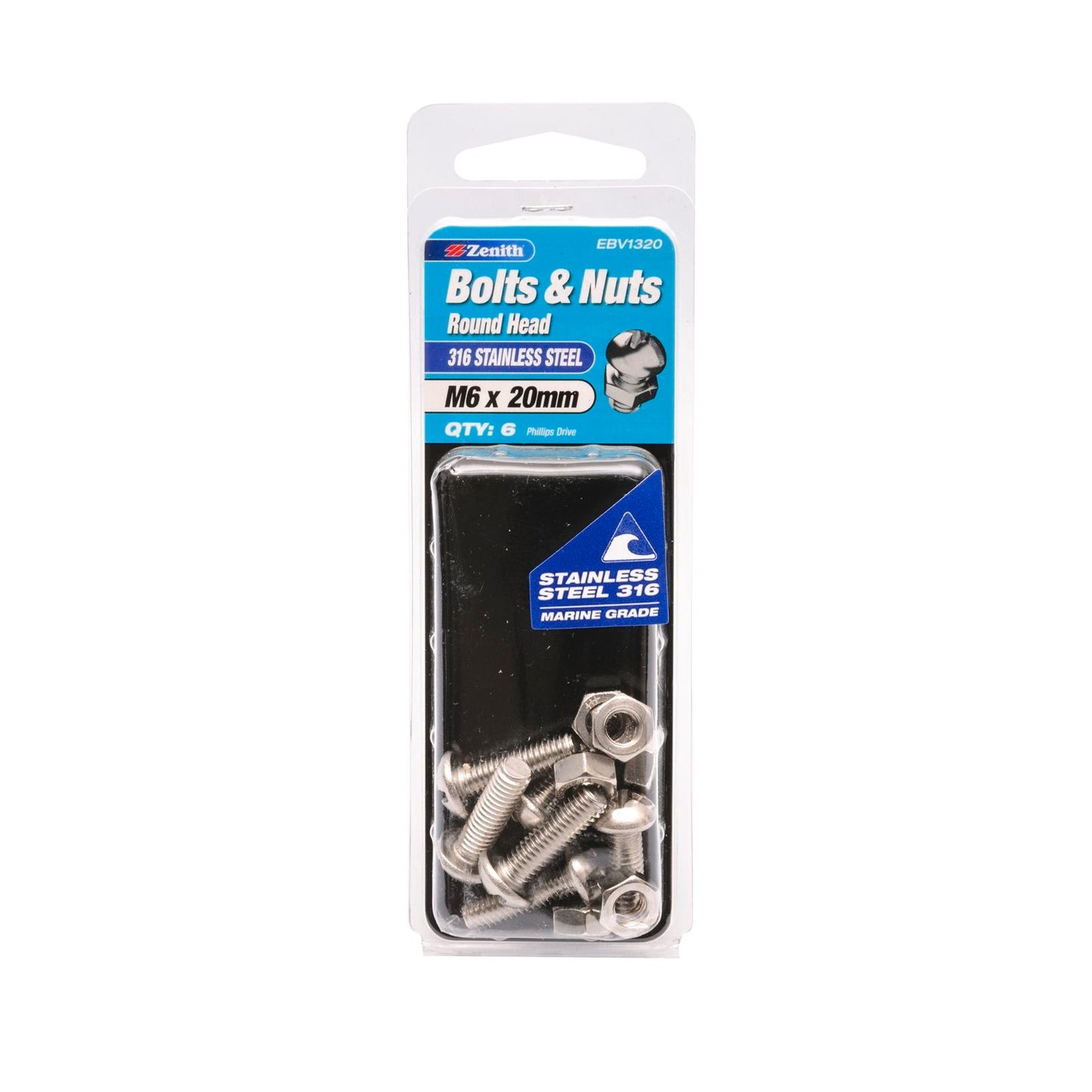 Zenith Round Head Bolt - M6 x 20mm - Stainless Steel