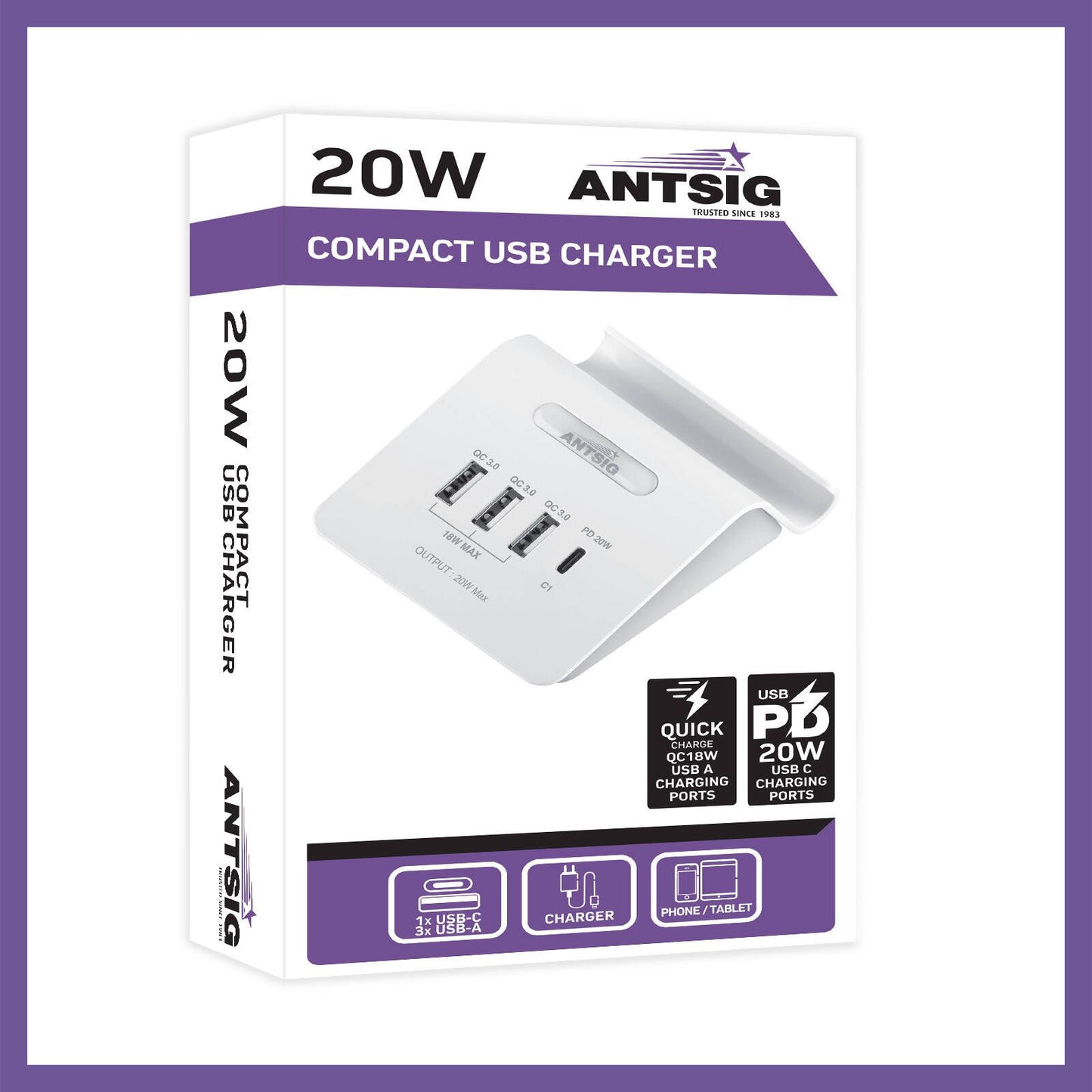 Antsig 20W Compact USB Charger - 4 Ports
