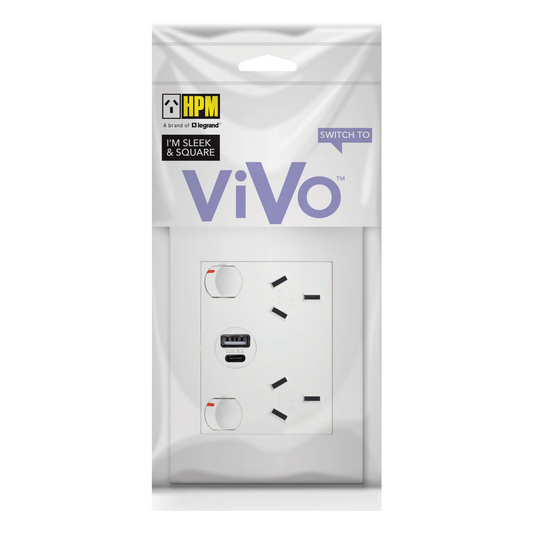Hpm White Vivo Double Powerpoint - 2 Outlet - 15W USB