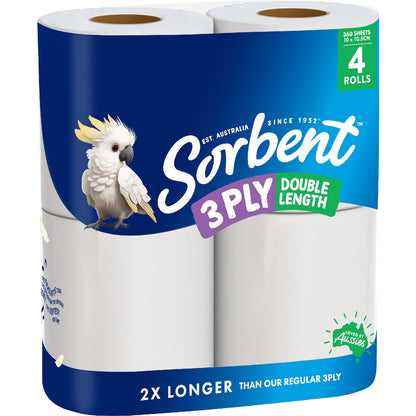 Sorbent Double Length 3 Ply Toilet Paper 4 Pack