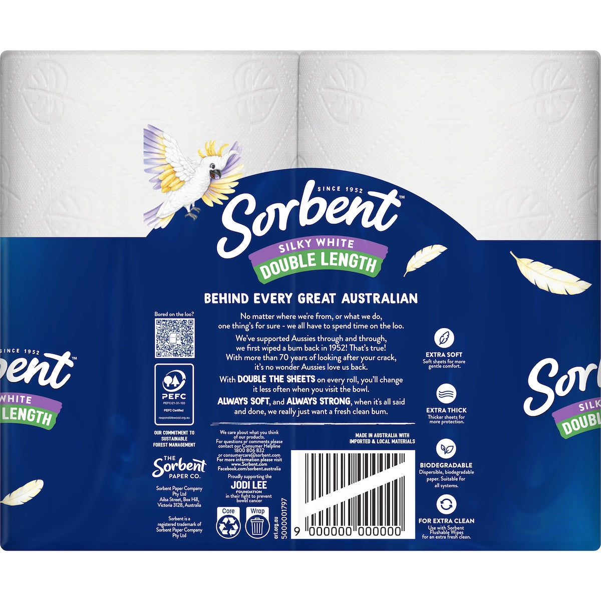 Sorbent Double Length 3 Ply Toilet Paper 4 Pack