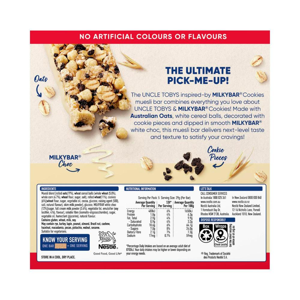 Uncle Tobys Muesli Bar Milkybar Cookies - 145g