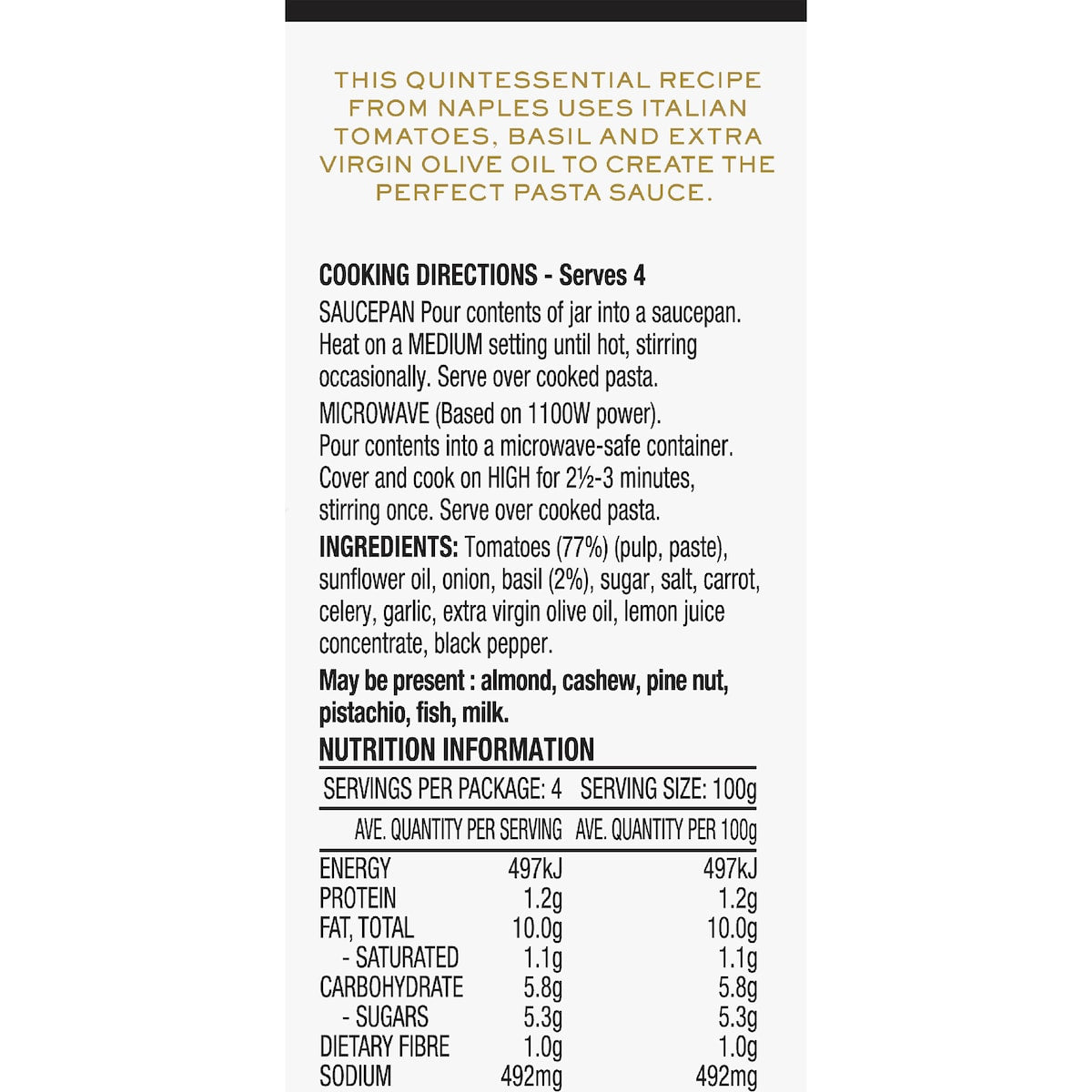 Providore Premium Sugo Basilico Pasta Sauce 400g