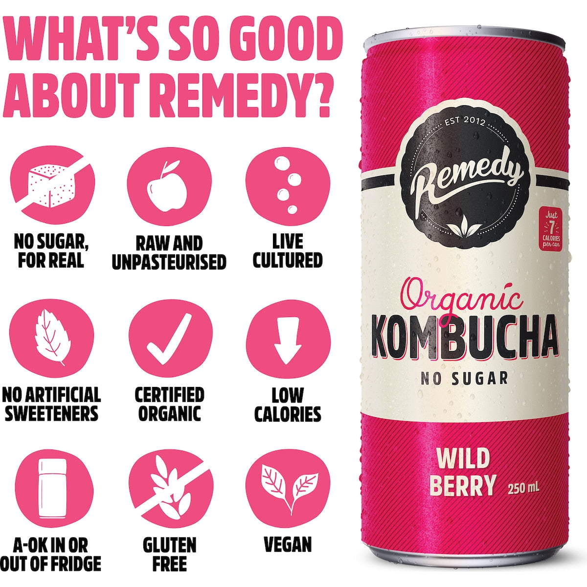 Remedy Wild Berry Kombucha 250ml X 4 Pack