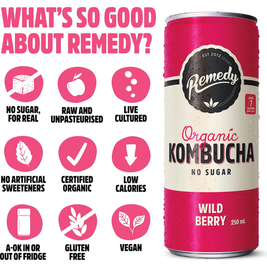 Remedy Wild Berry Kombucha 250ml X 4 Pack