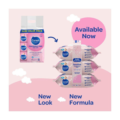 Curash Fragrance Free Sensitive Skin Baby Wipes - 240 Pack
