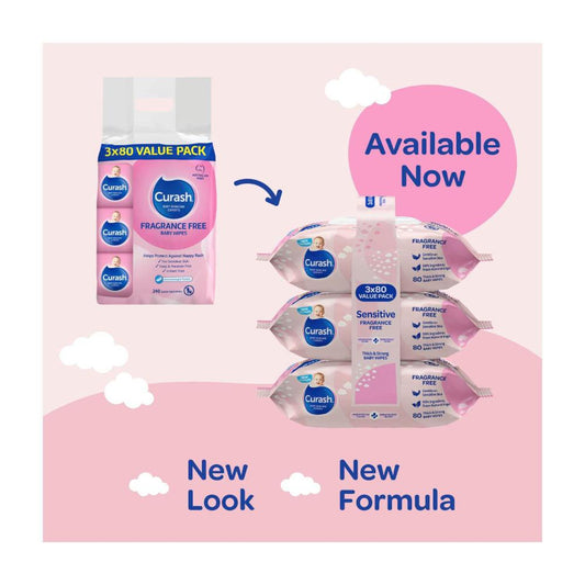 Curash Fragrance Free Sensitive Skin Baby Wipes - 240 Pack