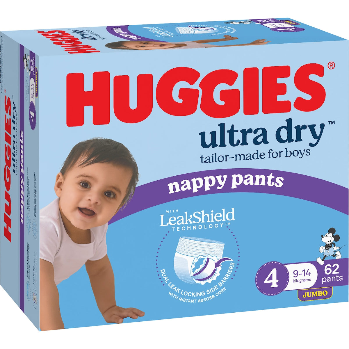 Huggies Ultra Dry Nappy Pants Boys Size 4 (9-14kg) 62 Pack