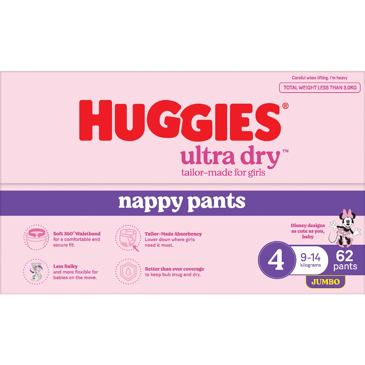 Huggies Ultra Dry Nappy Pants Girls Size 4 (9-14kg) 62 Pack