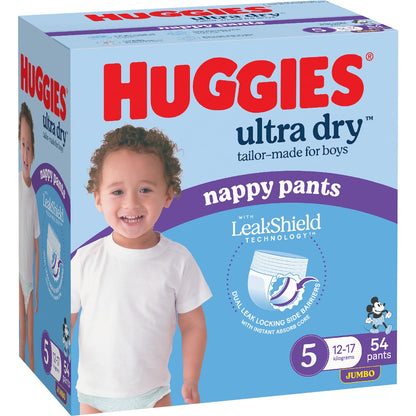 Huggies Ultra Dry Nappy Pants Boys Size 5 (12-17kg) 54 Pack