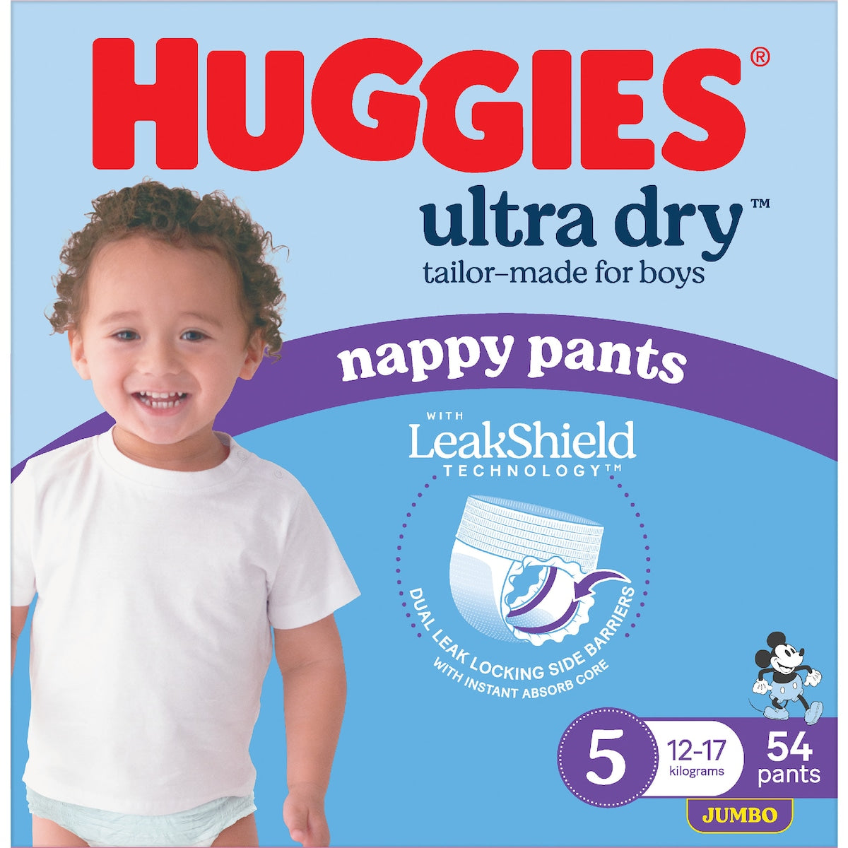 Huggies Ultra Dry Nappy Pants Boys Size 5 (12-17kg) 54 Pack