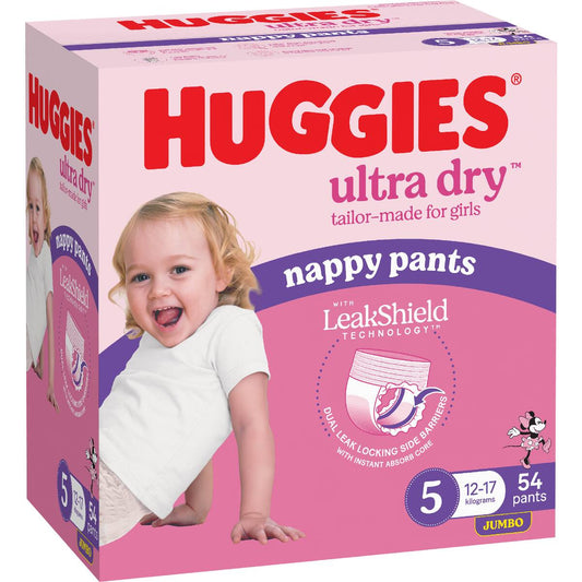 Huggies Ultra Dry Nappy Pants Girls Size 5 (12-17kg) 54 Pack