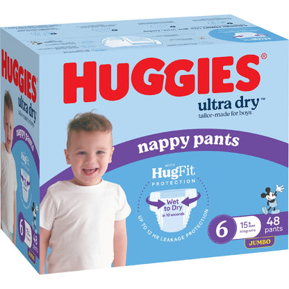 Huggies Ultra Dry Nappy Pants Boys Size 6 (15-20kg) 48 Pack