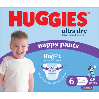 Huggies Ultra Dry Nappy Pants Boys Size 6 (15-20kg) 48 Pack
