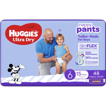 Huggies Ultra Dry Nappy Pants Boys Size 6 (15-20kg) 48 Pack