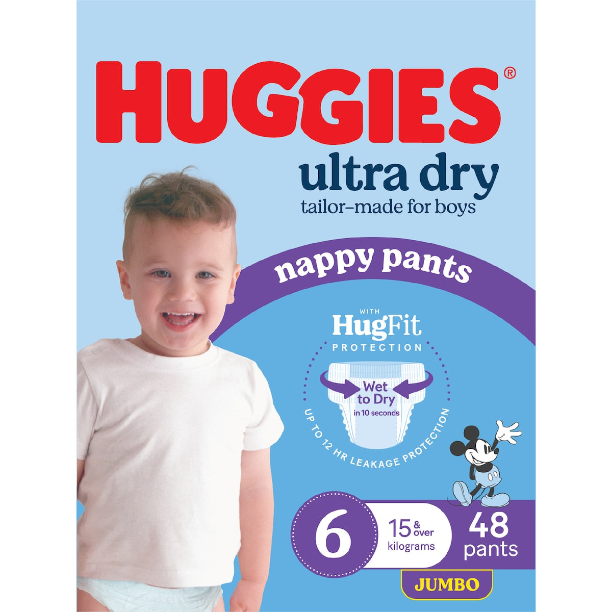 Huggies Ultra Dry Nappy Pants Boys Size 6 (15-20kg) 48 Pack