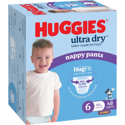 Huggies Ultra Dry Nappy Pants Boys Size 6 (15-20kg) 48 Pack