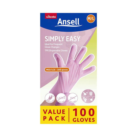 Vileda Ansell Simply Easy Tpe Gloves M/l - 100 Pack