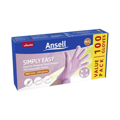 Vileda Ansell Simply Easy Tpe Gloves M/l - 100 Pack