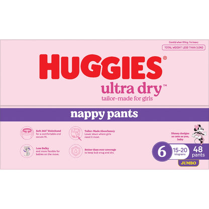 Huggies Ultra Dry Nappy Pants Girls Size 6 (15-20kg) 48 Pack