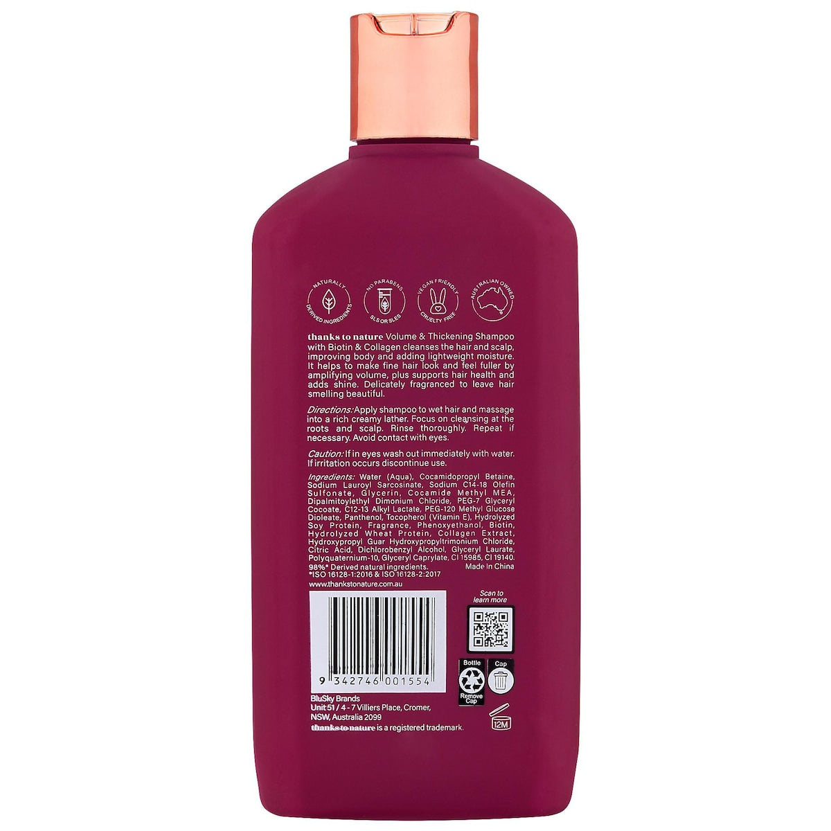 Thanks To Nature Volume Thickening Shampoo Biotin Collagen For Fine Hair 500ml