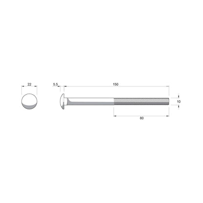 Zenith M10 x 150mm Hot Dipped Galvanised Black Cup Head Bolts & Nuts - 25 Pack