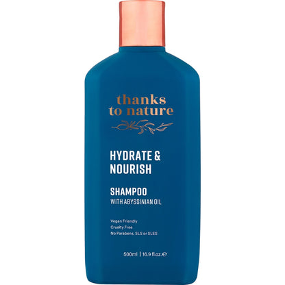 Thanks To Nature Hydrate & Nourish Shampoo With Abyssinian Oil For Dry Hair 500ml