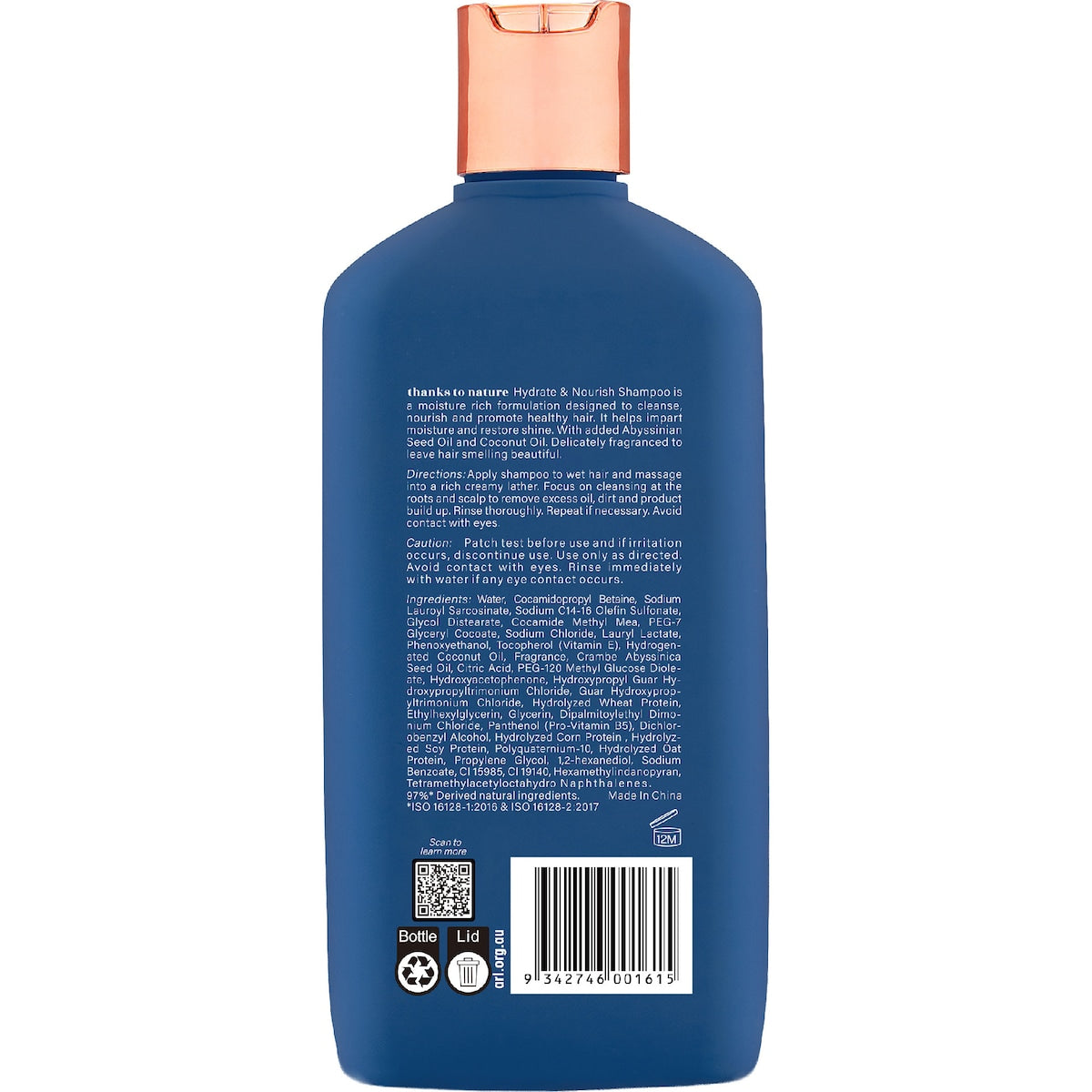 Thanks To Nature Hydrate & Nourish Shampoo With Abyssinian Oil For Dry Hair 500ml