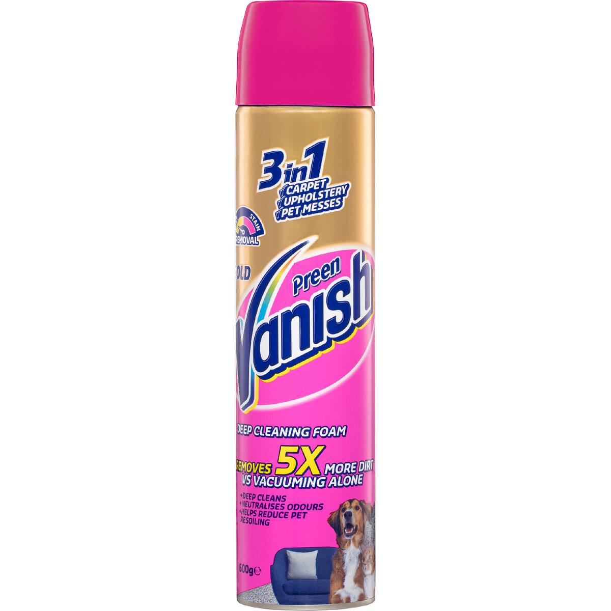 Vanish Preen Gold 3 In 1 Carpet Cleaning Foam Spray 600ml