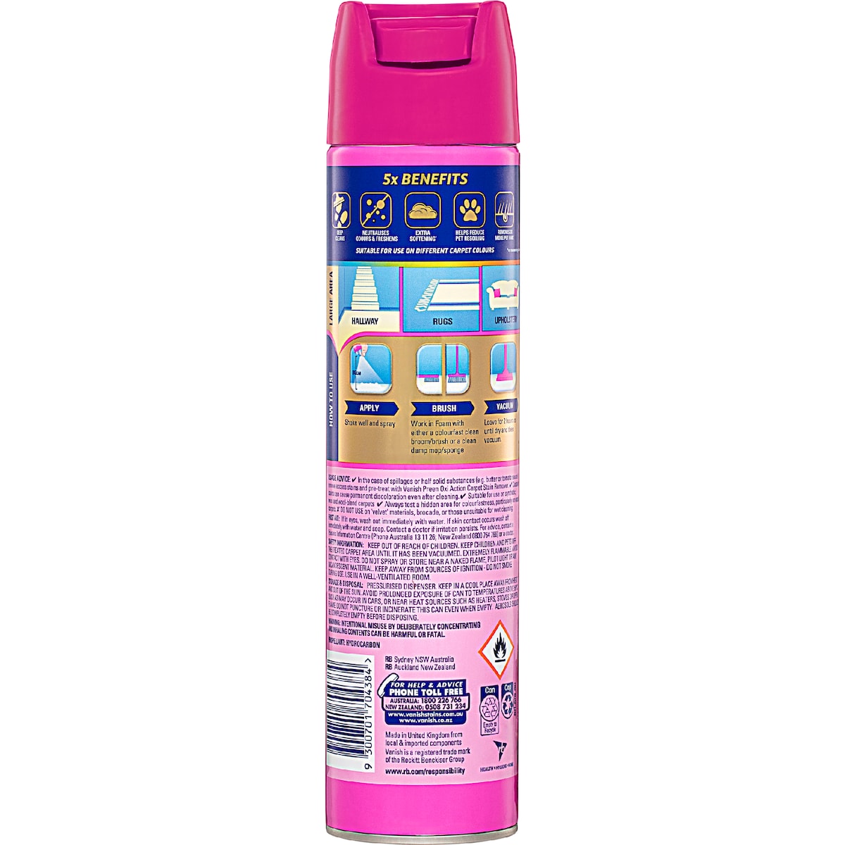 Vanish Preen Gold 3 In 1 Carpet Cleaning Foam Spray 600ml