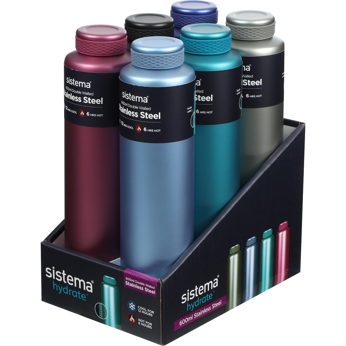 Sistema Stainless Steel Double Walled Bottle Assorted 600ml Each