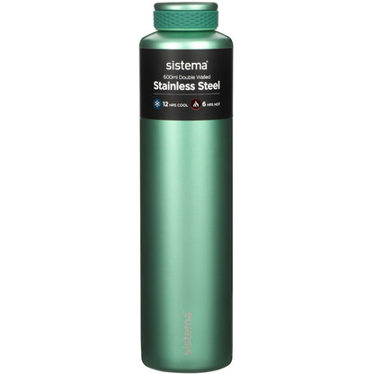 Sistema Stainless Steel Double Walled Bottle Assorted 600ml Each