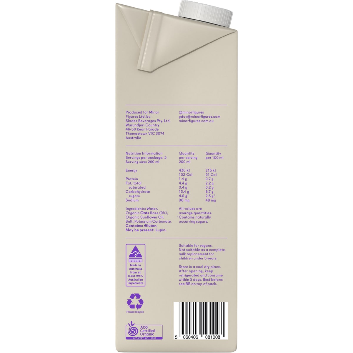 Minor Figures Barista Oat Uht Organic Milk 1l