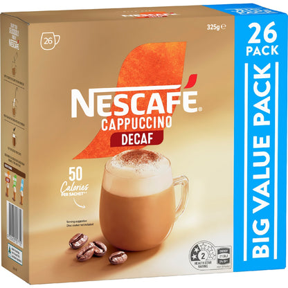 Nescafe Cappuccino Decaf Coffee Sachets 26 Pack